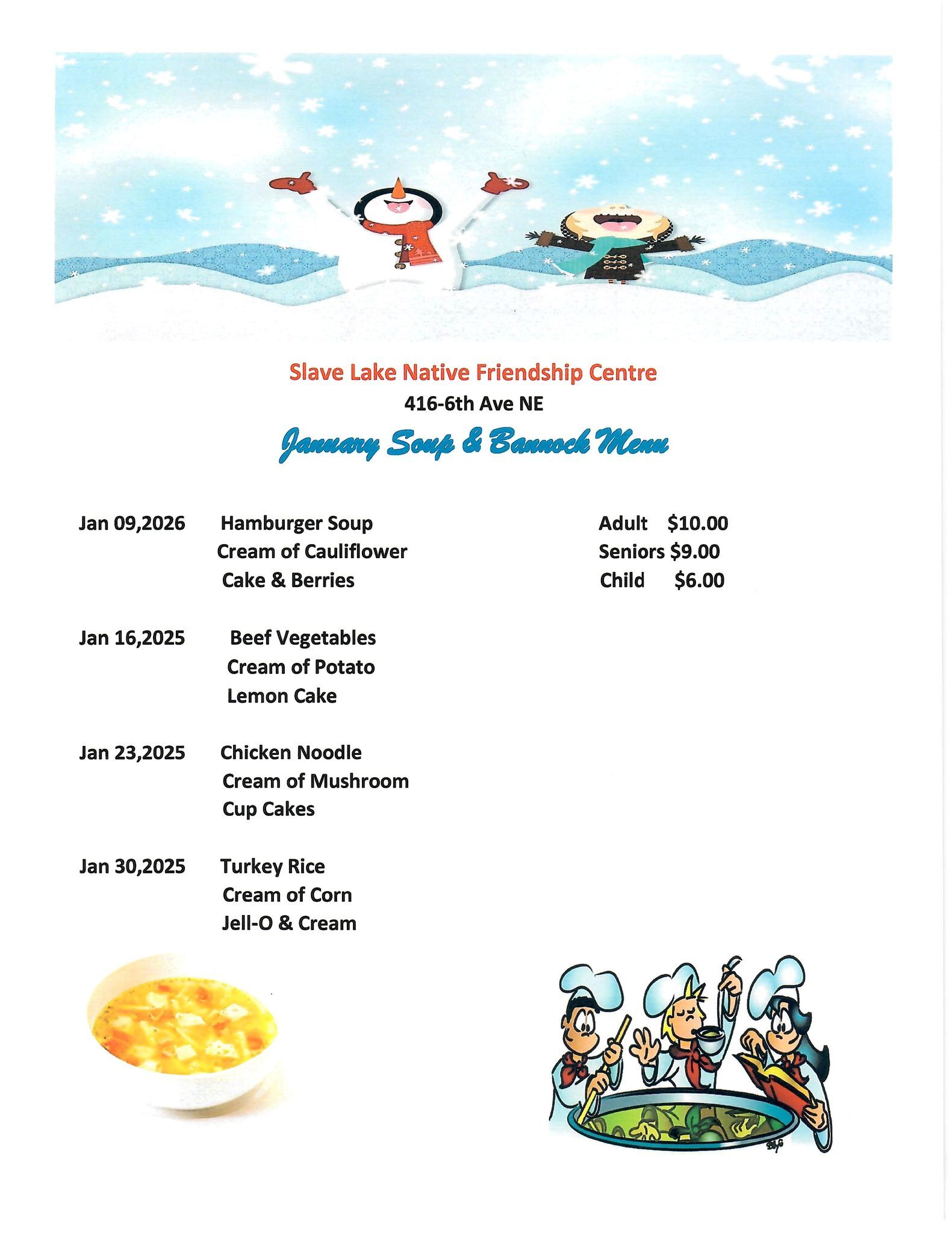 Jan Soup and Bannock Menu